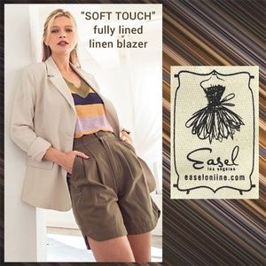 EASEL "Soft Touch" Business Casual 2 Buttoned Lined Linen Blend Blazer W/Pockets